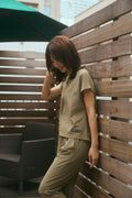 Stretch Ledies Tapered Pants Khaki