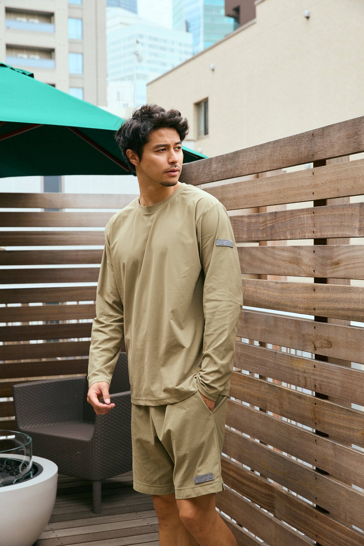 Stretch Long T-shirt Khaki