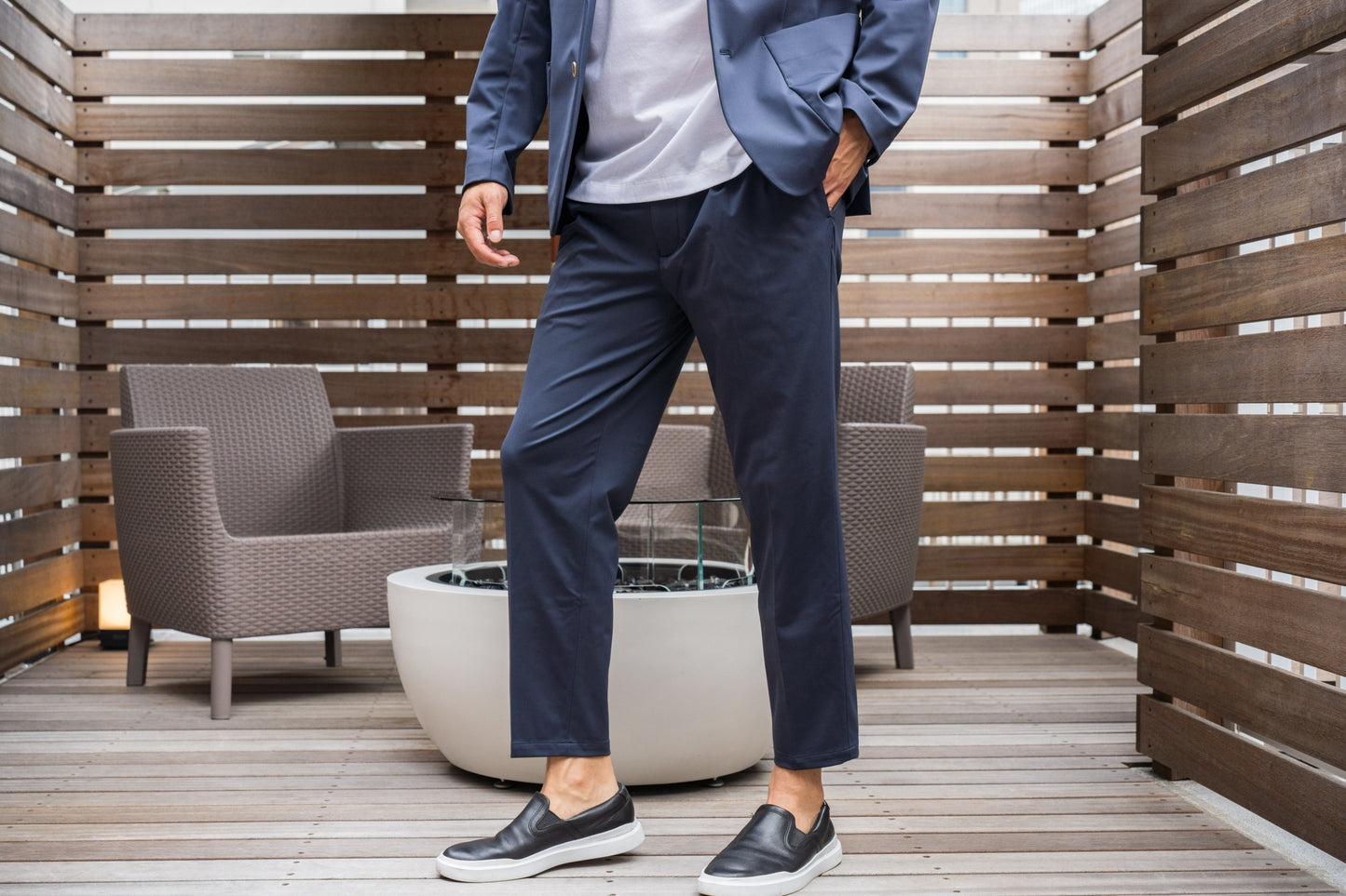 Stretch Pleated Pants Navy