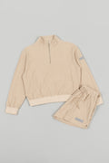 Ledies Pile Half Zip Pull over Beige