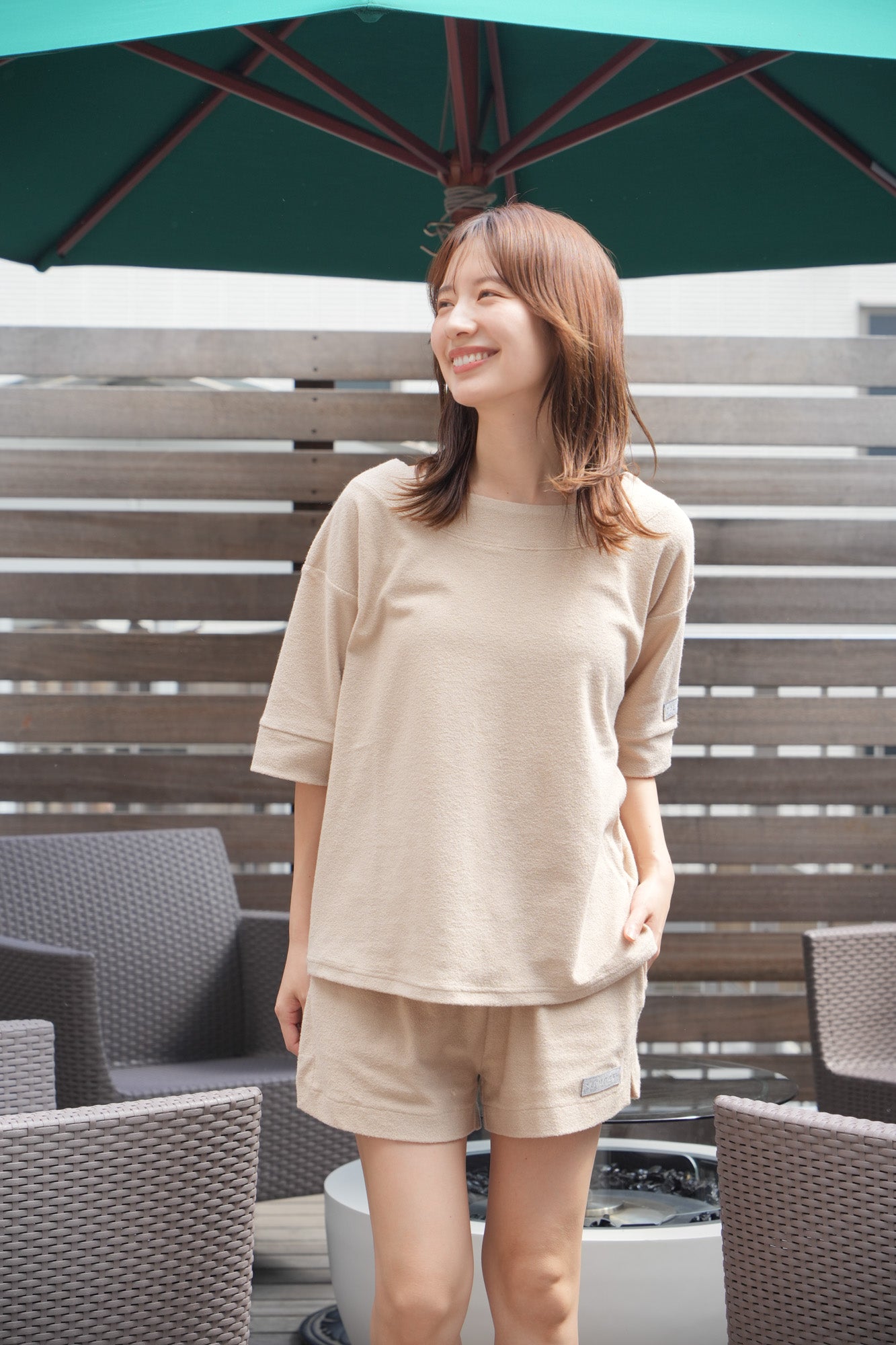 Pile Short Sleeve Pullover Beige