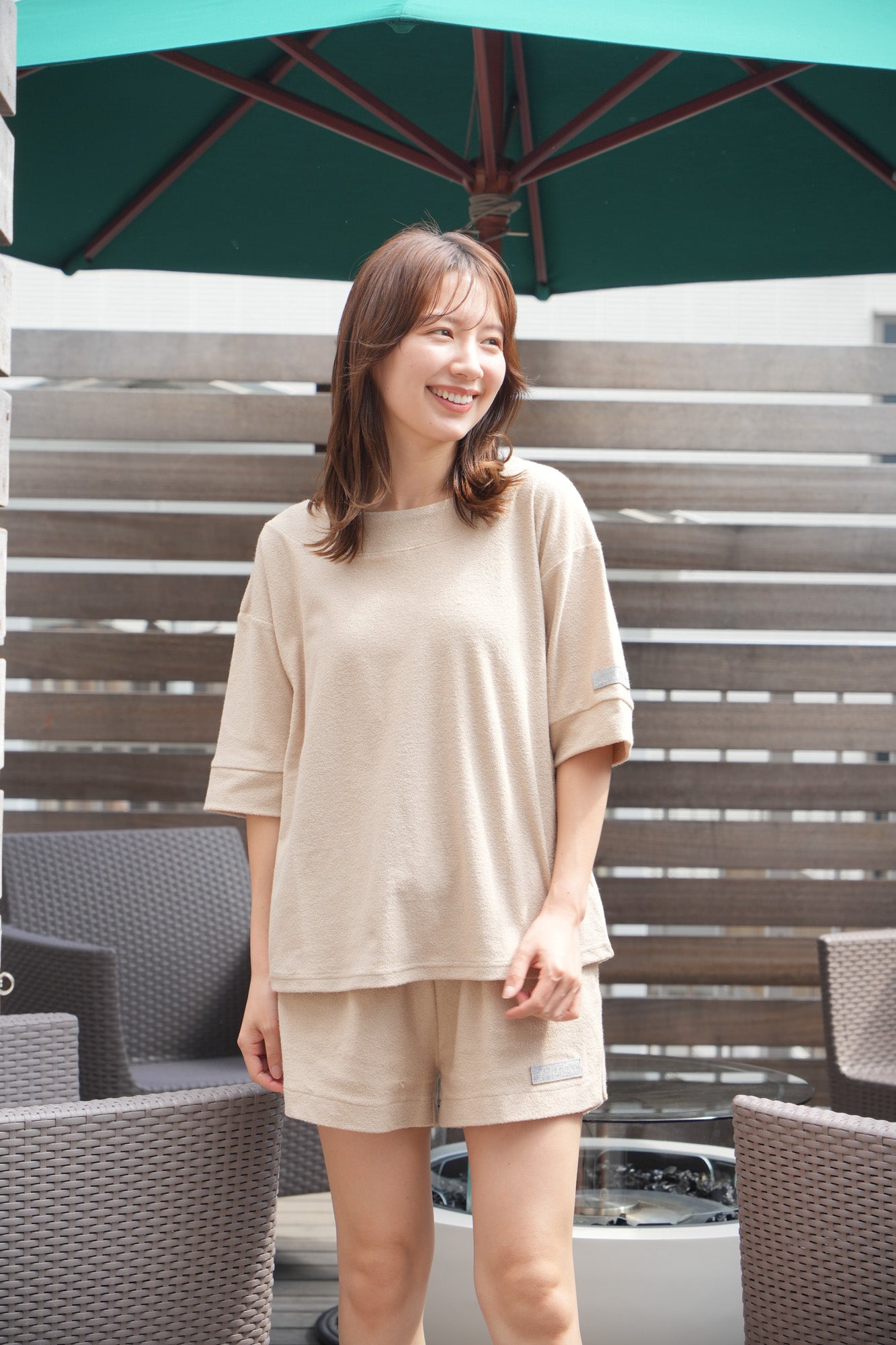 Pile Short Sleeve Pullover Beige