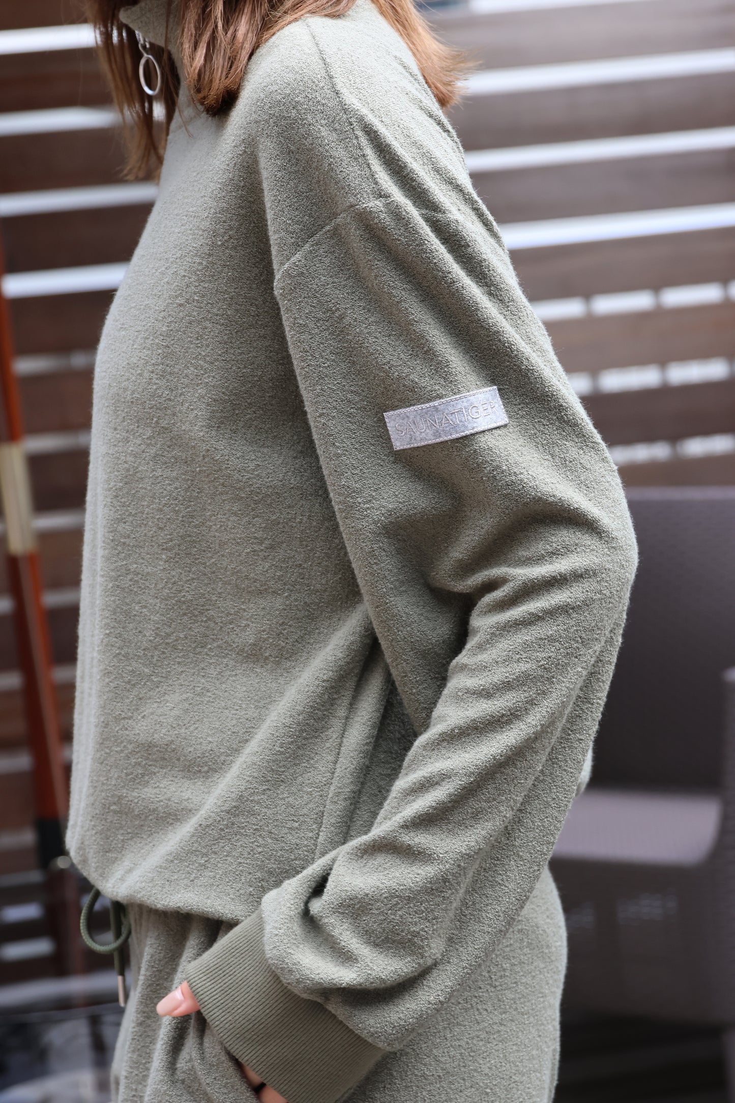 Ledies Pile Half Zip Pull over Khaki