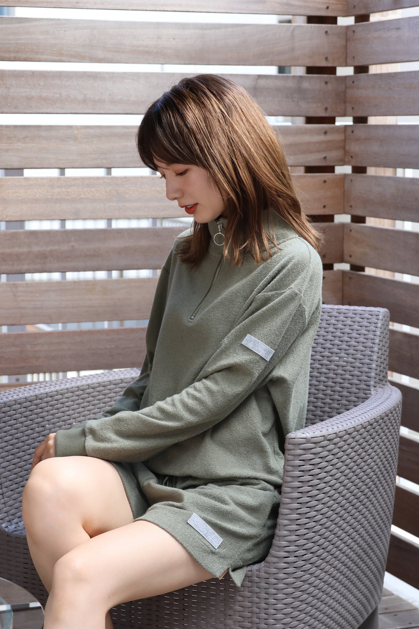 Ledies Pile Half Zip Pull over Khaki
