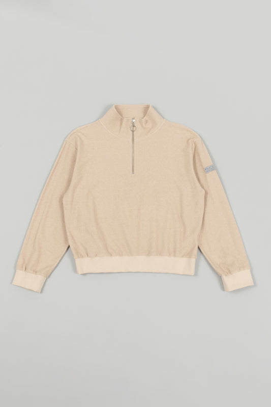 Ledies Pile Half Zip Pull over Beige