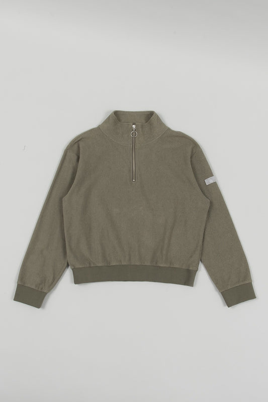 Ledies Pile Half Zip Pull over Khaki
